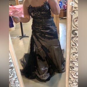Black strapless lace prom dress